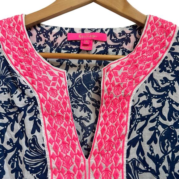 Lilly Pulitzer Ocean Cove Tunic Top Size M Oyster Bay Blue Krillin It - Picture 4 of 16